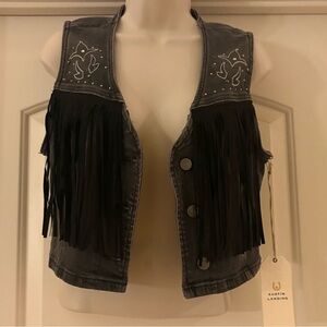 Austin‎ Landing Denim Fringe Vest Cowgirl Cowboy Country
